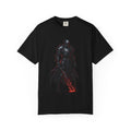 Dark Knight Fantasy T-Shirt — Armored Warrior with Flaming Sword
