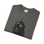 Dark Knight Fantasy T-Shirt — Armored Warrior with Flaming Sword